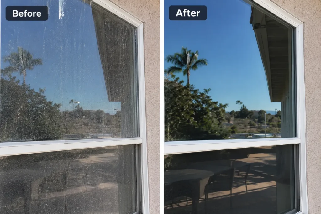 before and after of window cleaning san clemente
